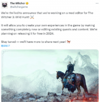CDPR宣布正在开发《巫师3》Mod编辑器  计划在2024年内免费推出
