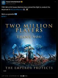 发行商Focus Entertainment宣布 《战锤40K：星际战士2》全平台玩家总数已突破200万