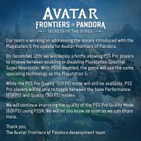 育碧发布新公告 宣布为《阿凡达：潘多拉边境》PS5 Pro补丁增加额外选项